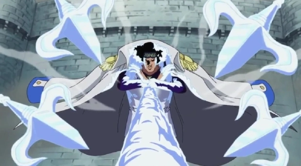 Aokiji, the enigmatic character in One Piece 1088, wielding the power of the Ice-Ice Fruit.